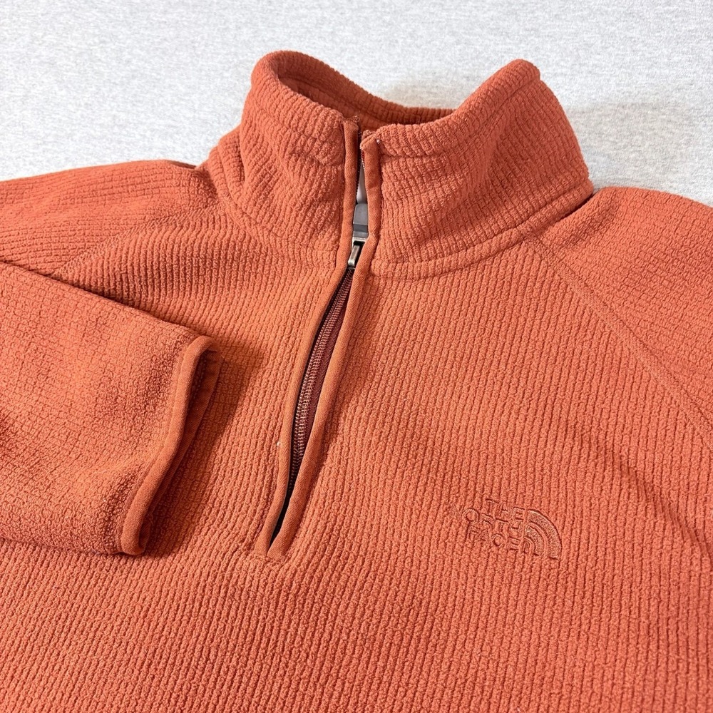 The North Face 1/4‎ Zip Pullover Mens Small Orange Waffle Knit Fleece Sweater